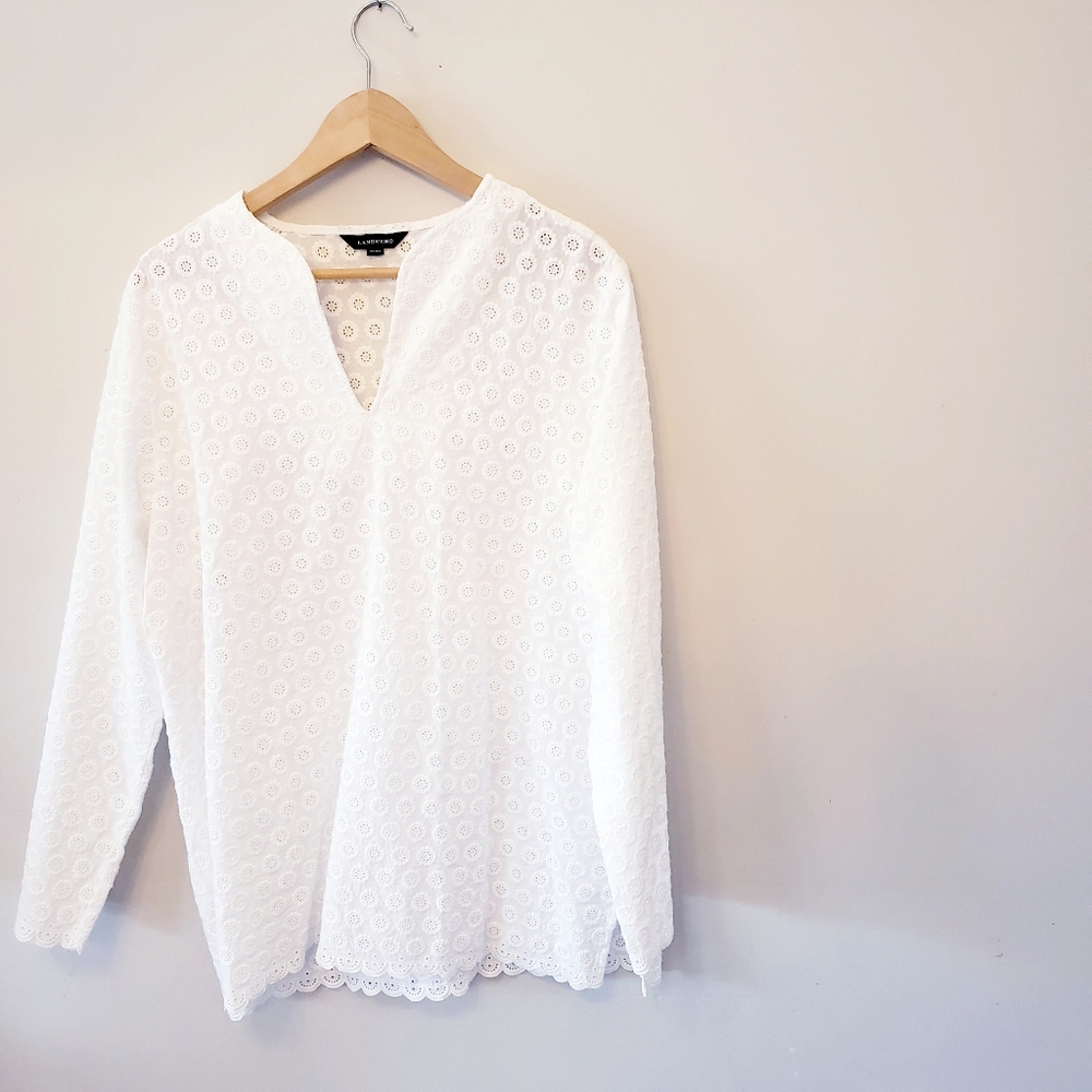 LAND'S END | Long sleeve white eyelet top